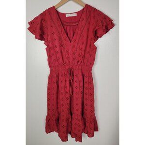 Finicky Filly Women's Sz. S Eyelet Pink Short Sleeve Hi Low Dress